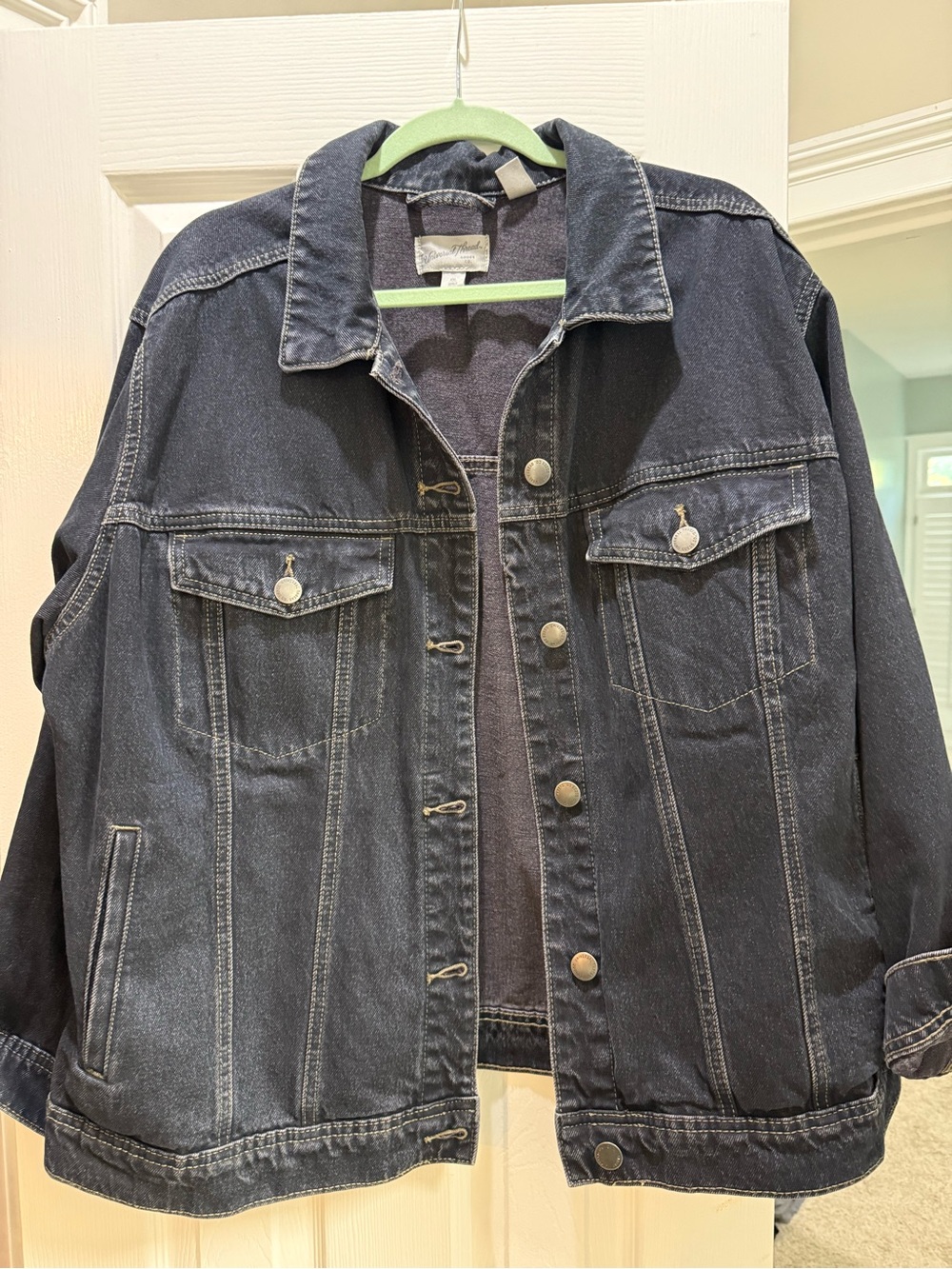 Black Wash Oversized Trucker Denim Jacket - Women's